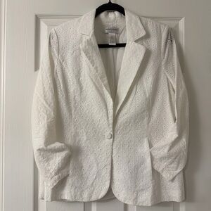 Draper’s & Diamon’s Women’s White Eyelet One Button Cotton Blazer Jacket Size MP